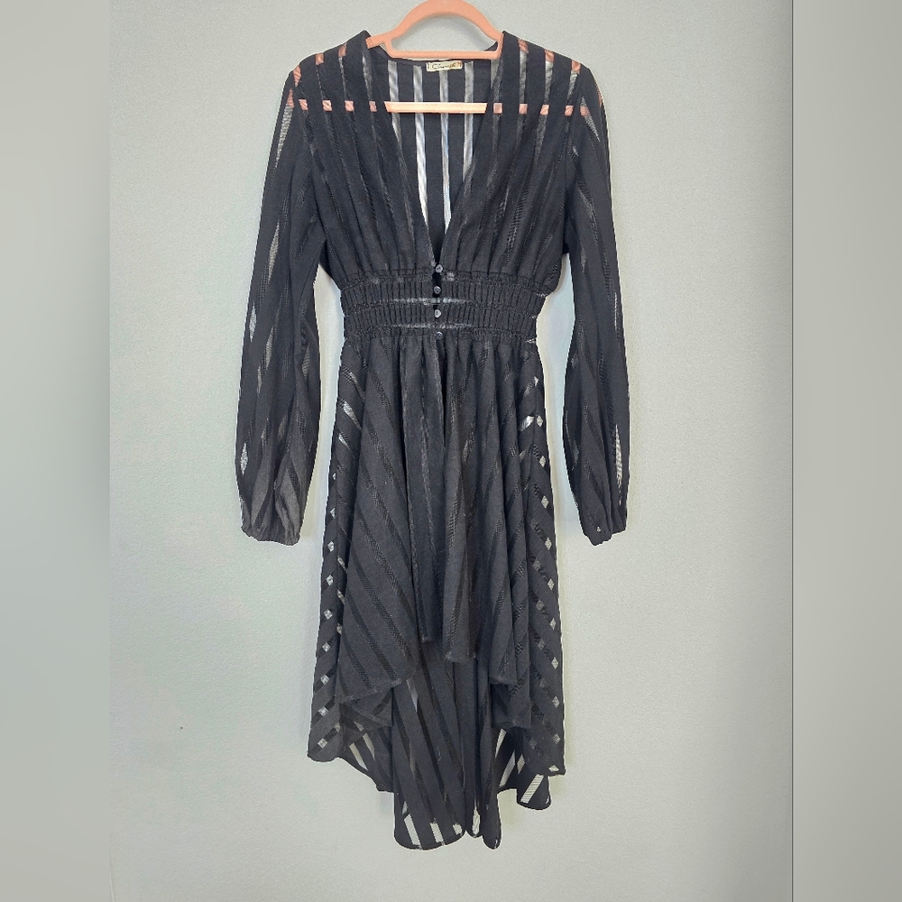 CARMIN Black Sheer Striped High Low Jacket Size Medium